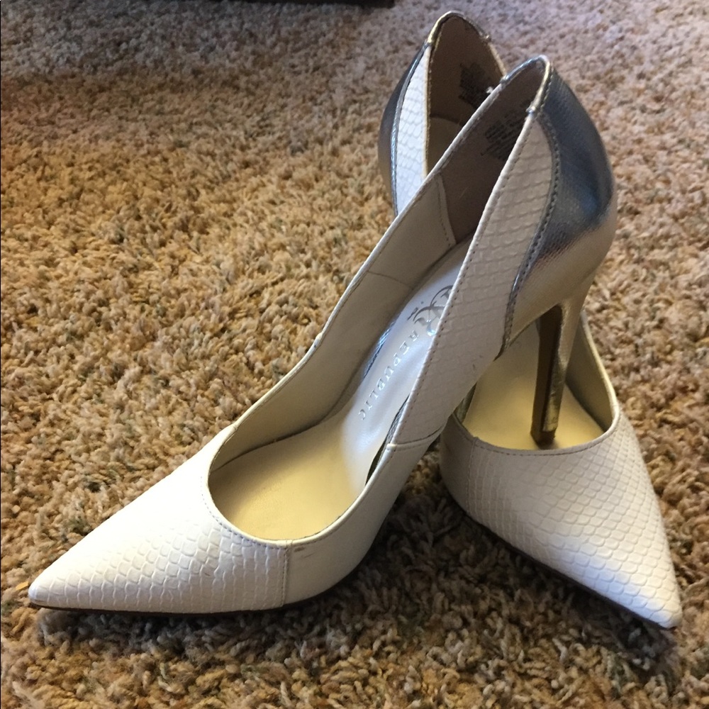 White pointed heels